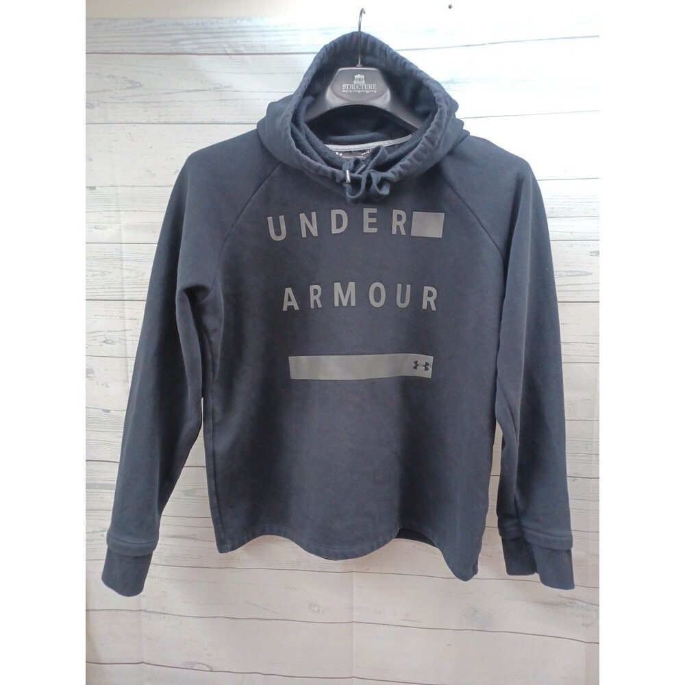 Under Armour Loose Sweater Mens Sz L Black Hoodie Front Big Logo